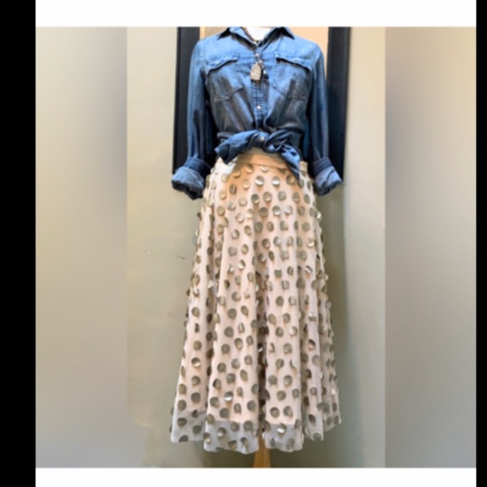 Anthropology Eva Franco Payette Skirt Gold Dot on Champagne Size 8